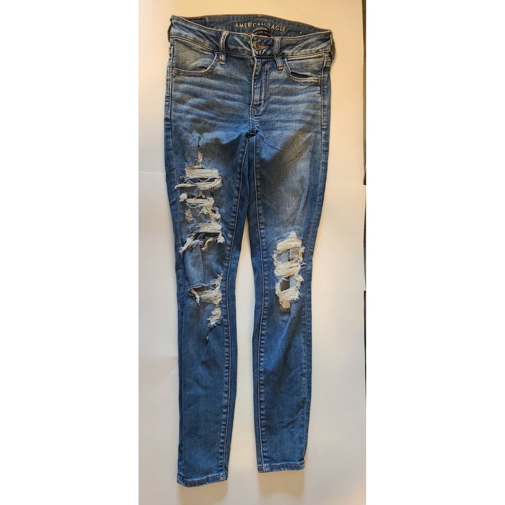American Eagle Women 4 Reg Jeans Hi Rise Jegging Next Level Stretch Distressed